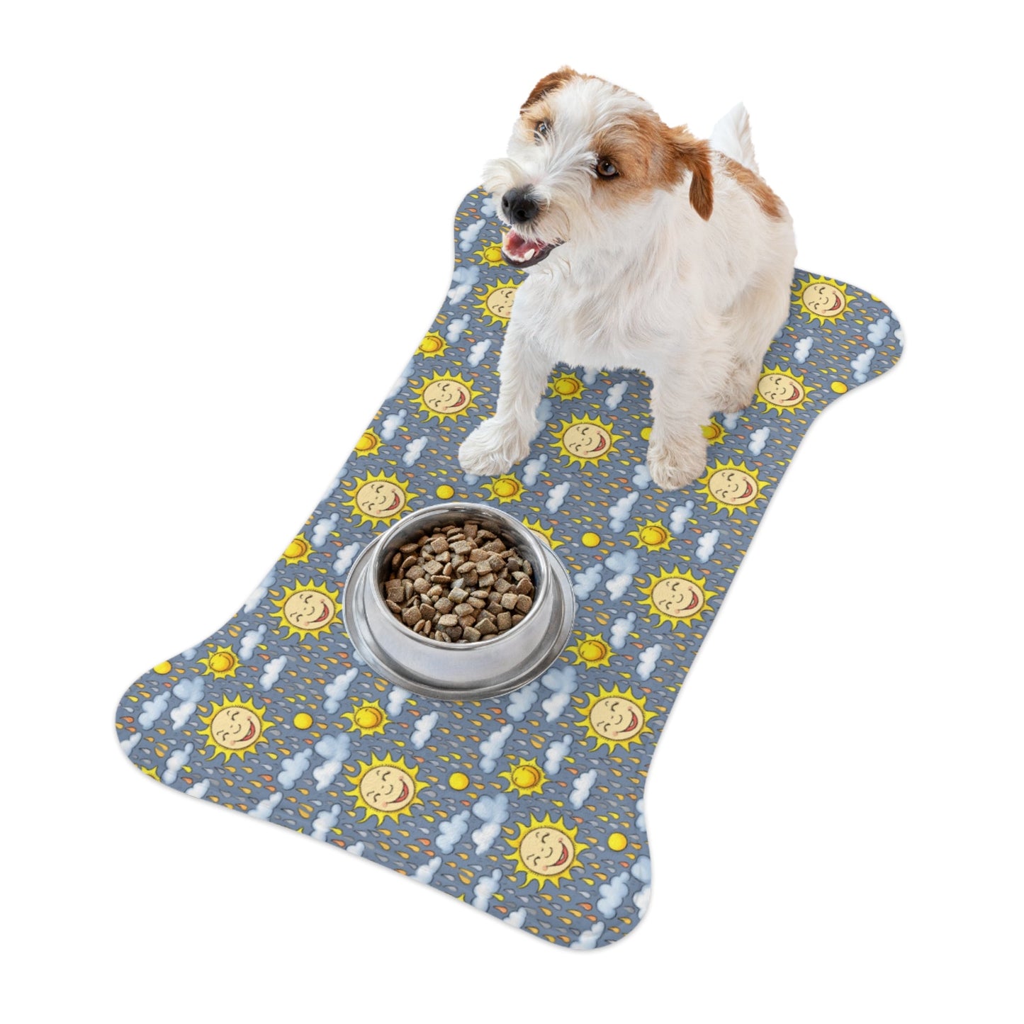 Smiling Suns in a Rainy Sky Pattern - Pet Feeding Mat Pet Ze