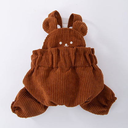 Autumn And Winter Puppy Four-legged Clothes, Cute Bear Corduroy Overalls, Bichon Frise Small Dog Warm Pet Clothes