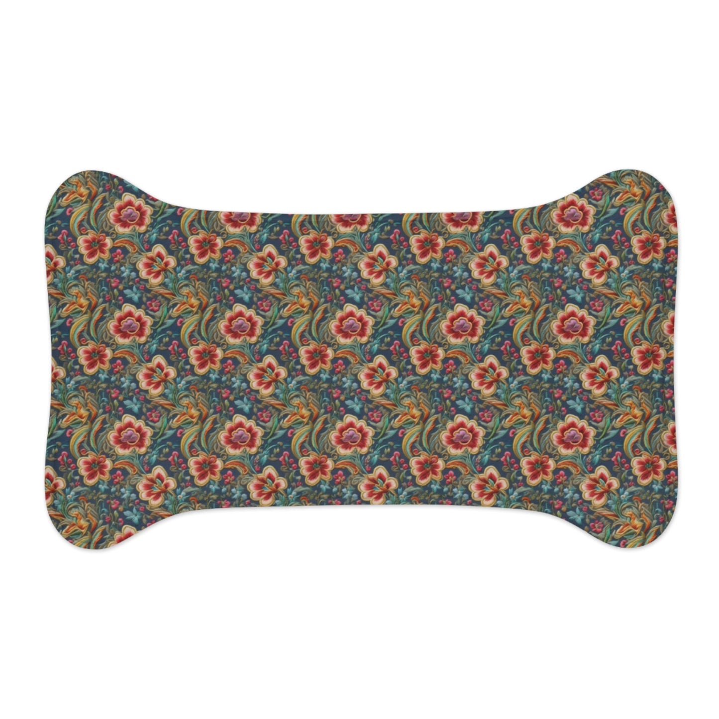 Crimson Blossoms on Teal Vintage Brocade Pattern - Pet Feeding Mat Pet Ze