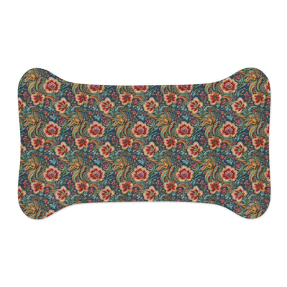 Crimson Blossoms on Teal Vintage Brocade Pattern - Pet Feeding Mat Pet Ze