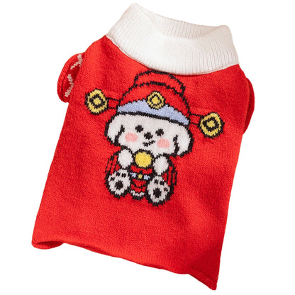 Autumn And Winter Dog Knitted Sweaters, Happy Little Dogs, Prosperous New Year Sweaters, Teddy Bichon Frises, Cat Pet Warm Clothes