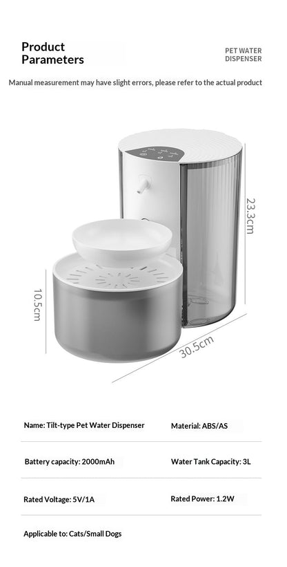 Smart Constant-Temperature 3L Pet Water Fountain With Clean-Water Separation & Tipping Mechanism.