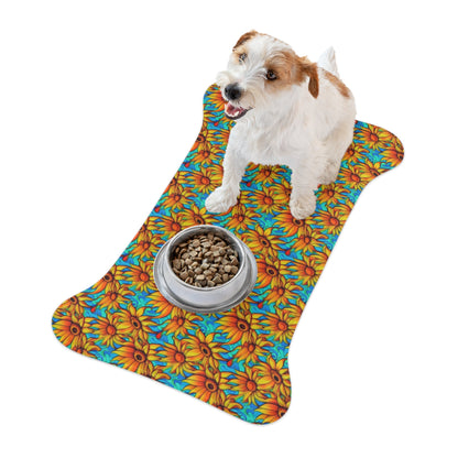 Sunflower Kaleidoscope on Turquoise Waves - Pet Feeding Mat Pet Ze