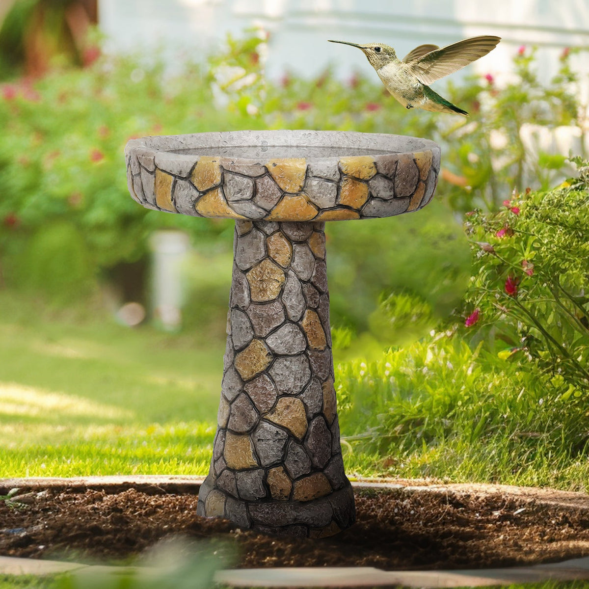 Concrete Mosaic Bird Bath Stone Inlay 24 Inch