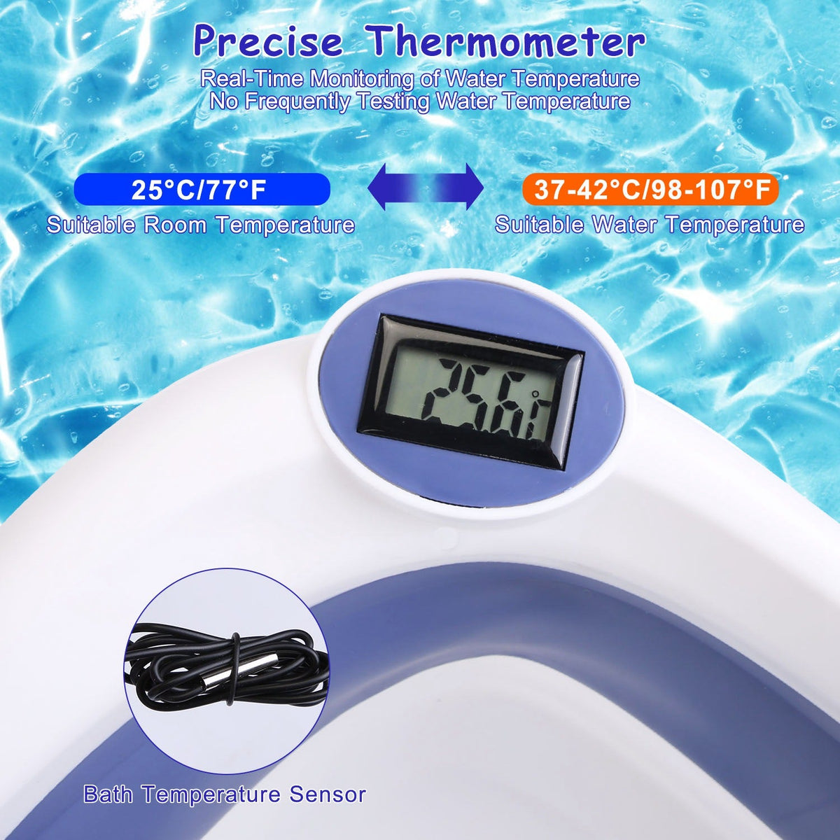 Collapsible Pet Soaking Tub & Bath Basin with Built-in Digital Thermometer