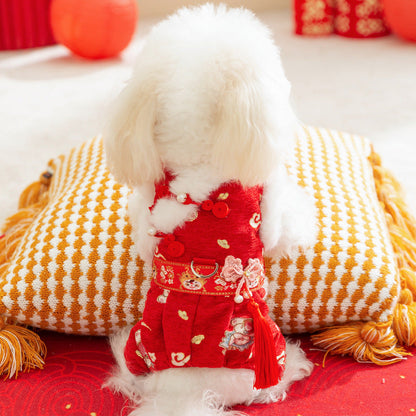 Autumn And Winter Dog New Year's Festive Tang Suits, Cat New Year's Clothing, Teddy Warm Four-legged Cotton Jackets, Pet Dog Clothes