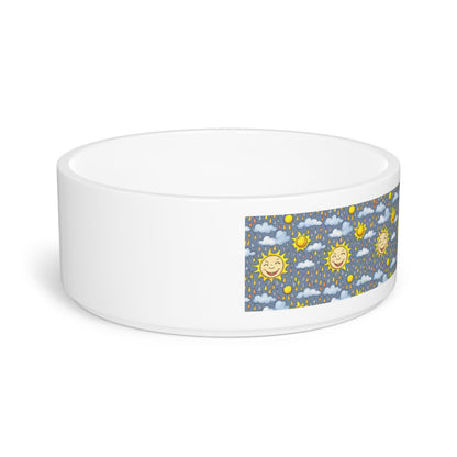 Smiling Suns in a Rainy Sky Pattern - Pet Bowl