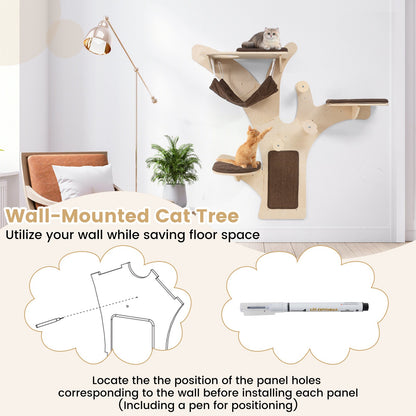 Wall-Mounted Cat Tower Cat Wall Shelves Furniture with Perch-Brown