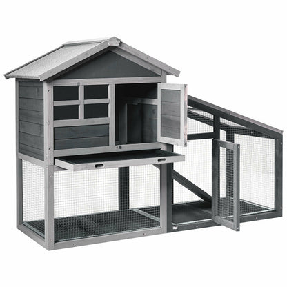 Wooden 56.5 Inch Length Rabbit Hutch with Pull out Tray and Ramp