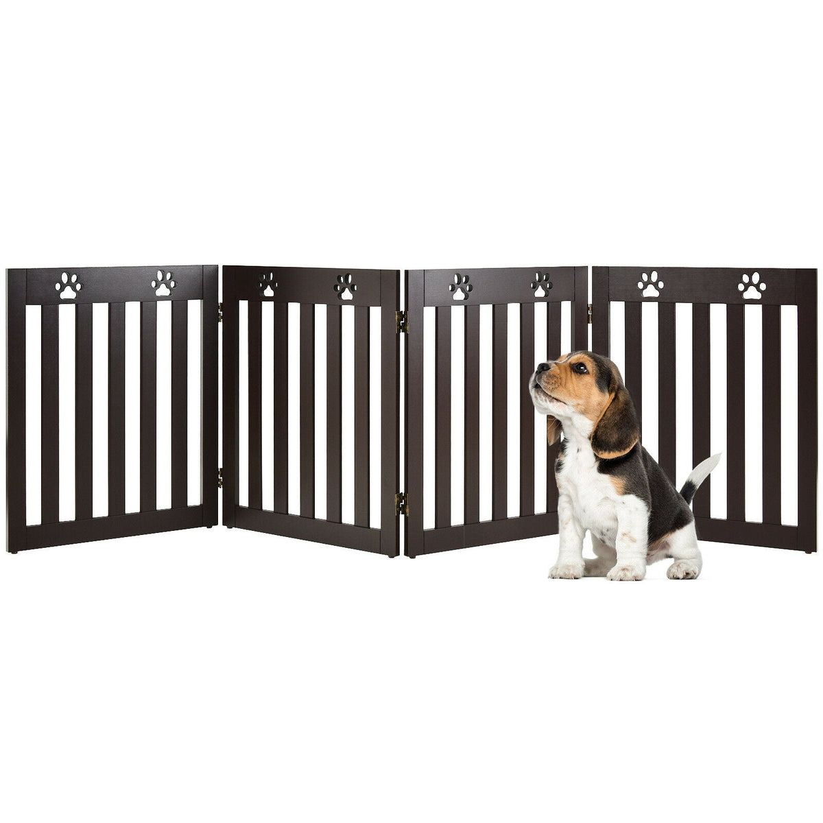 24 Inch Folding Wooden Freestanding Pet Gate Dog Gate with 360¬∞ Hinge