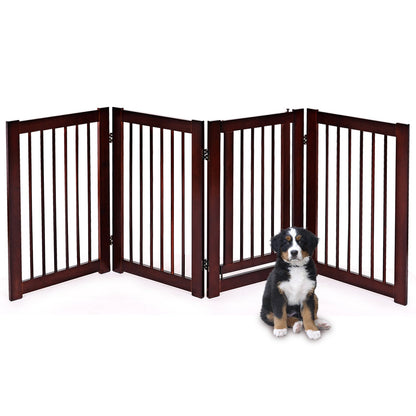 30 Inch Tall 4-Panel Freestanding Pet Gate Wooden Dog Fence