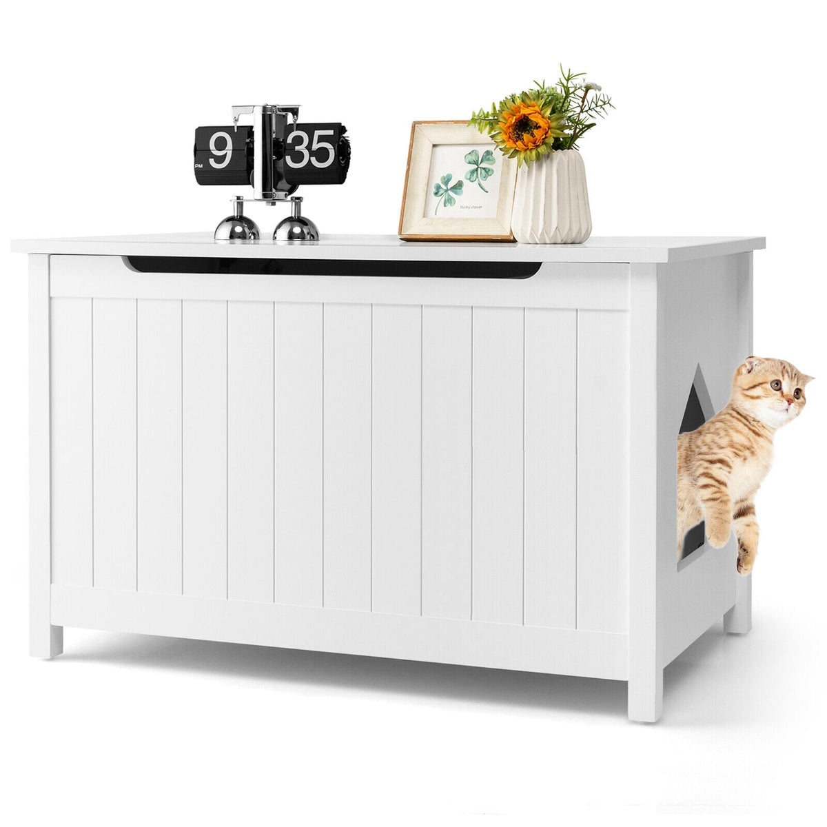 Wooden Cat Litter Box Enclosure with Top Opening Side Table Furniture