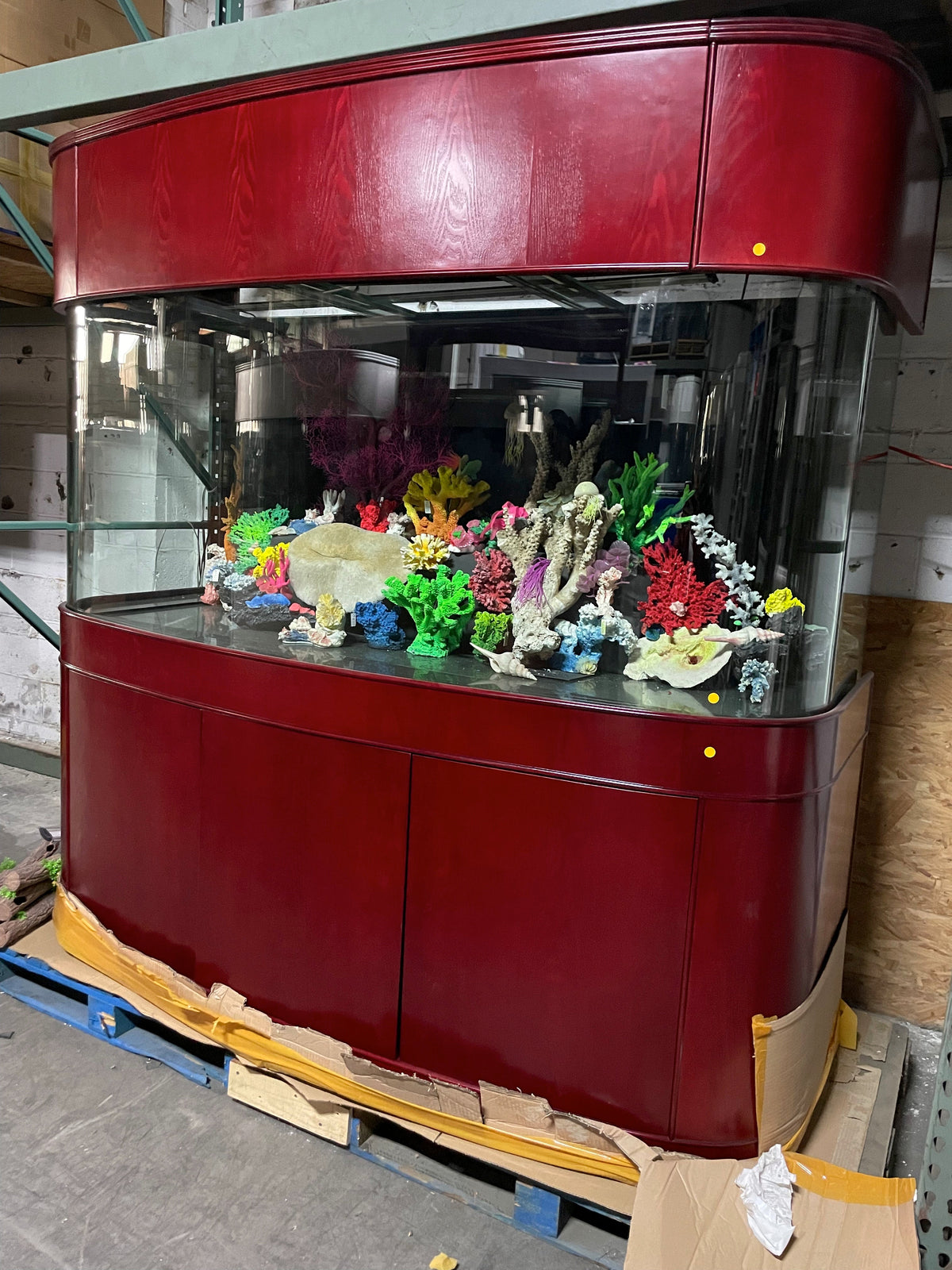 380 Gallon Seamless Glass Bowfront Reef-Ready Aquarium in Rose Cherry Real Wood Furniture