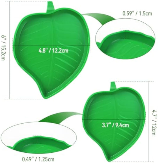 2 Pcs Leaf Reptile Food Water Bowl Plate Dish For Tortoise, Lizards, Young Bearded Dragons, Small Snakes, 2 Sizes
