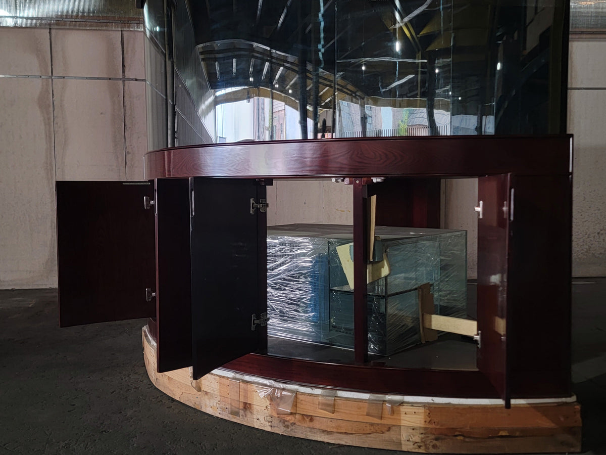 155g Corner 1/4 Cylinder Glass Reef-Ready Aquarium Set in Walnut