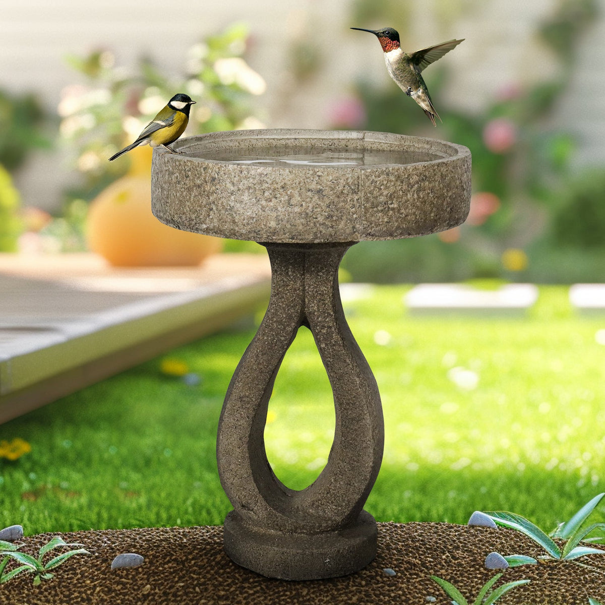Concrete Contemporary Bird Bath Open Loop 22 Inch