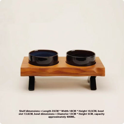 Anti-tumble Wooden Frame Ceramic Pet Bowl