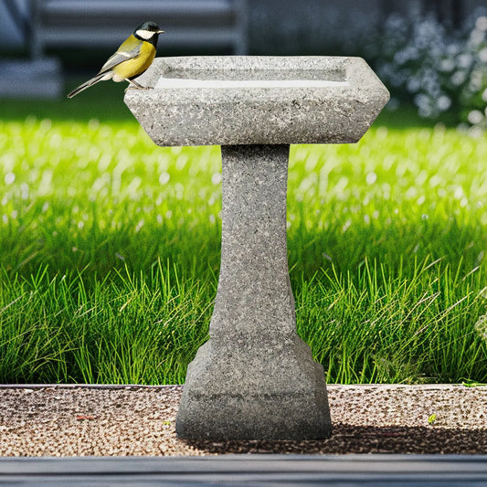 Concrete Garden Bird Bath Square Pedestal 22 Inch