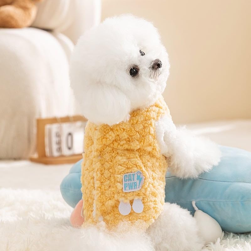 Cozy Winter Plush Dog Jacket Soft Fleece Lining Adorable Patches Design Pet Coat For Small Medium Dogs With D Ring