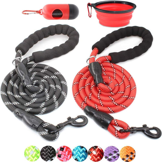 2-Pack 5/6 FT Dog Leashes! Featuring comfy padded handles and reflective threads for safety, perfect for all dog sizes!