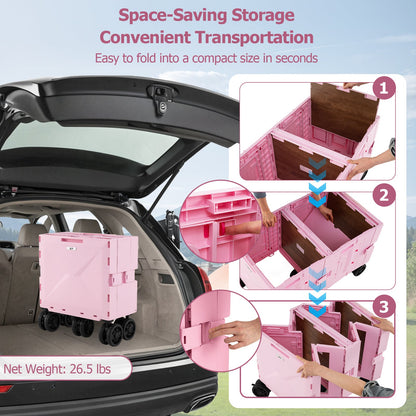 Large Foldable Utility Cart with 2-Tier Storage Crates and Telescoping Handle