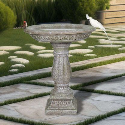 Concrete Antique Bird Bath Ornate Pedestal 23 Inch
