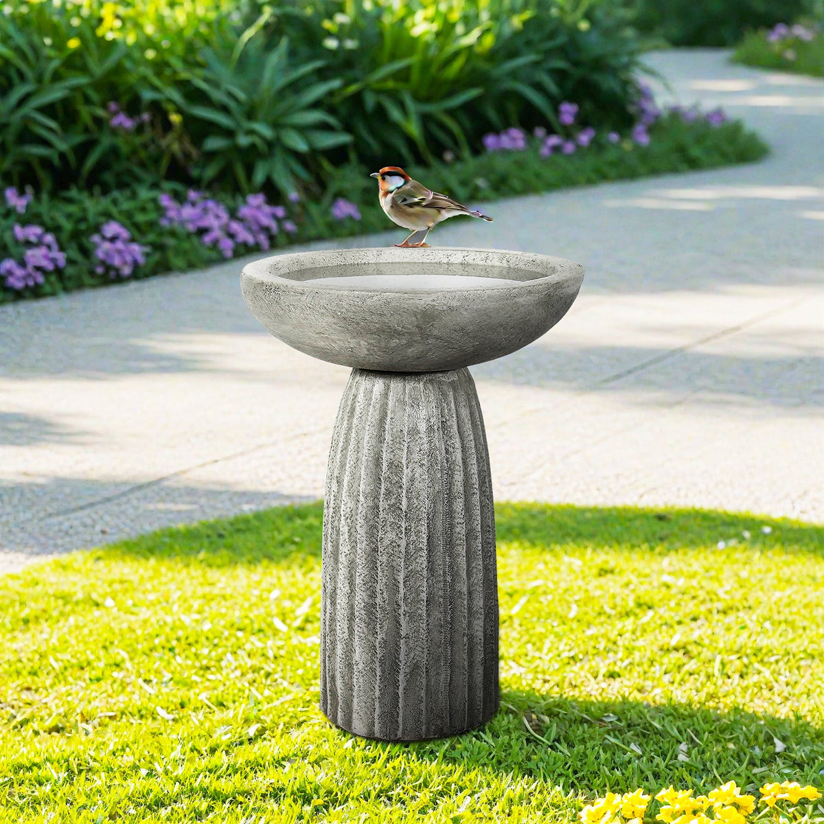 Concrete Bird Bath for Garden Fluted Flare 24 Inch