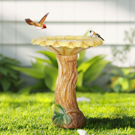 Concrete Wooden Bird Bath Sunflower on Trunk 24 Inch