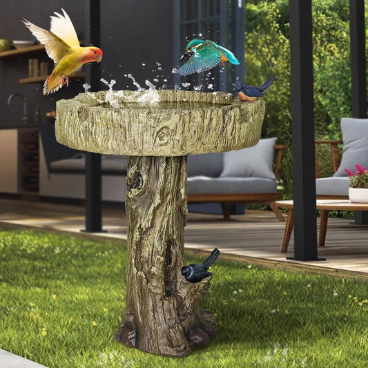Concrete Tree Trunk Bird Bath Deep Bark 24 Inch