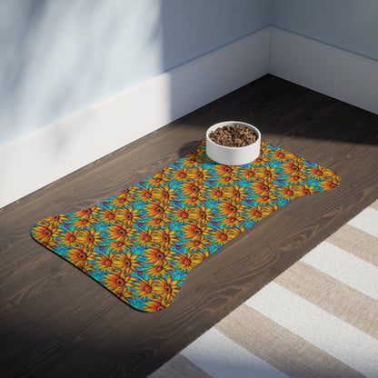 Sunflower Kaleidoscope on Turquoise Waves - Pet Feeding Mat Pet Ze