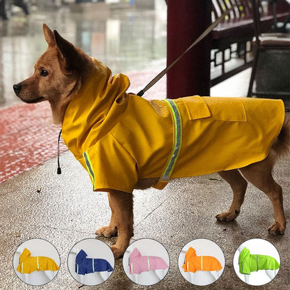 Large Dog Raincoat - Poncho Style Reflective Strip Pet Raincoat Windproof Waterproof Dog Hooded Raincoat