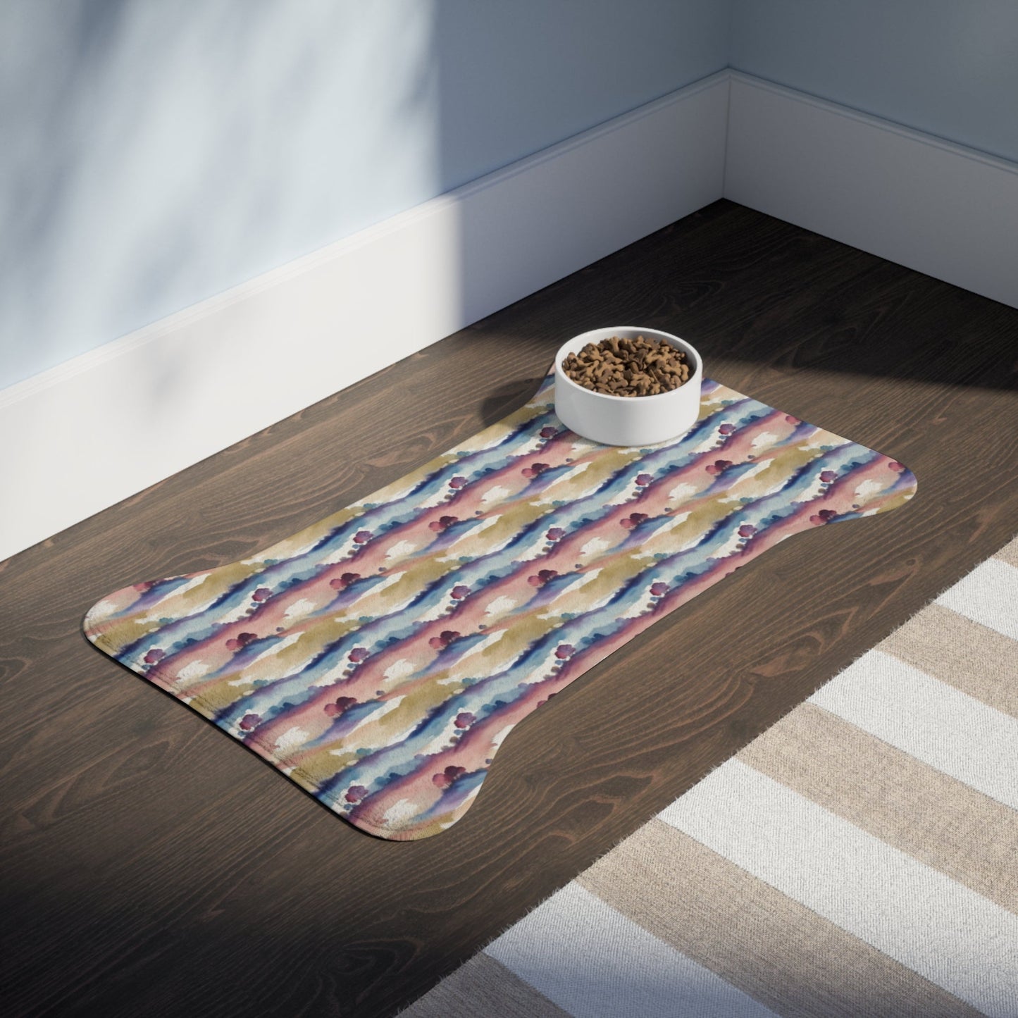 Watercolor Horizon Stripes in Dusk and Seafoam - Pet Feeding Mat Pet Ze