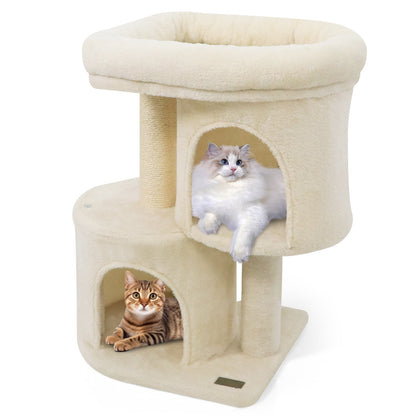 26 Inch Cat Tower with Large Padded Push Perch and Dual Condos