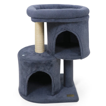 26 Inch Cat Tower with Large Padded Push Perch and Dual Condos