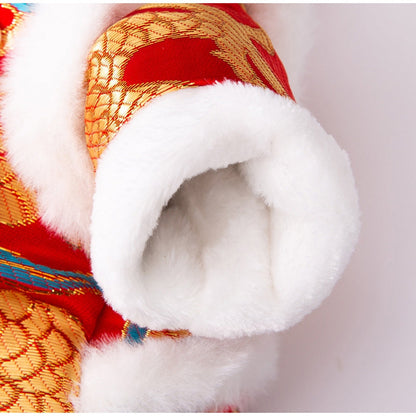 Autumn And Winter Xiangyun Jinlong Dog New Year Four-legged Cotton Coat, Tang Suit, Warm And Thick Pet New Year Dog Clothes