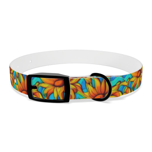 Sunflower Kaleidoscope on Turquoise Waves - Pet Collar Pet Zen