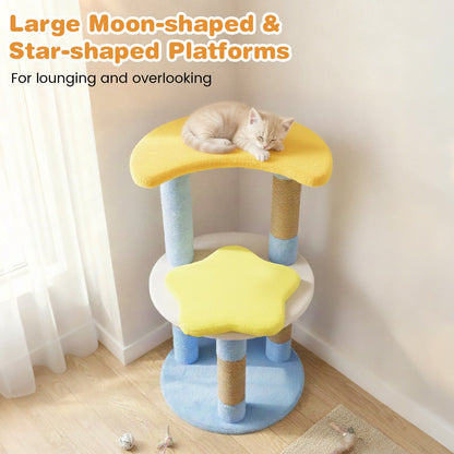 29 Inches Cute Modern Cat Tree with Star and Moon Shaped Platforms