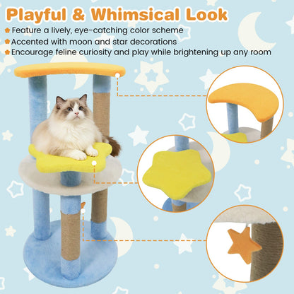 29 Inches Cute Modern Cat Tree with Star and Moon Shaped Platforms