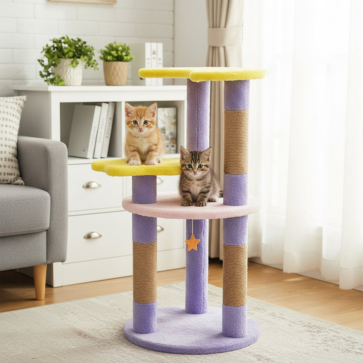 29 Inches Cute Modern Cat Tree with Star and Moon Shaped Platforms