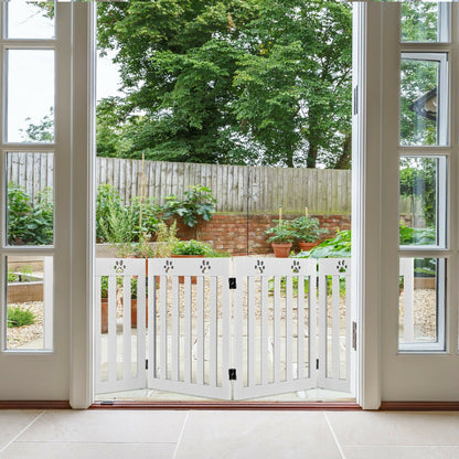 24 Inch Folding Wooden Freestanding Pet Gate Dog Gate with 360¬∞ Hinge