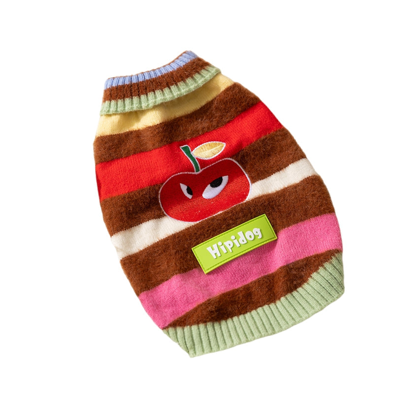 Pet Clothing, Corgi Special Rainbow Apple Striped Autumn And Winter Warm Medium-sized Dog Pullover Sweater, Dog Clothing
