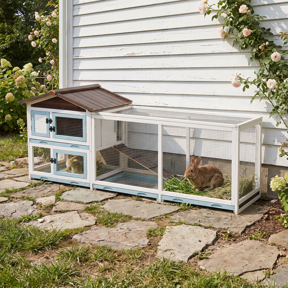 Outdoor Multi-Level Fir Wood Rabbit Hutch
