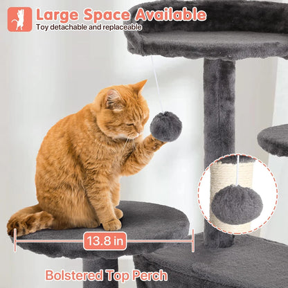 Ultimate 54-Inch Double Condo Cat Tree Tower with Scratching Post & Cozy Perch for Indoor Cats - Stylish Ashy Design