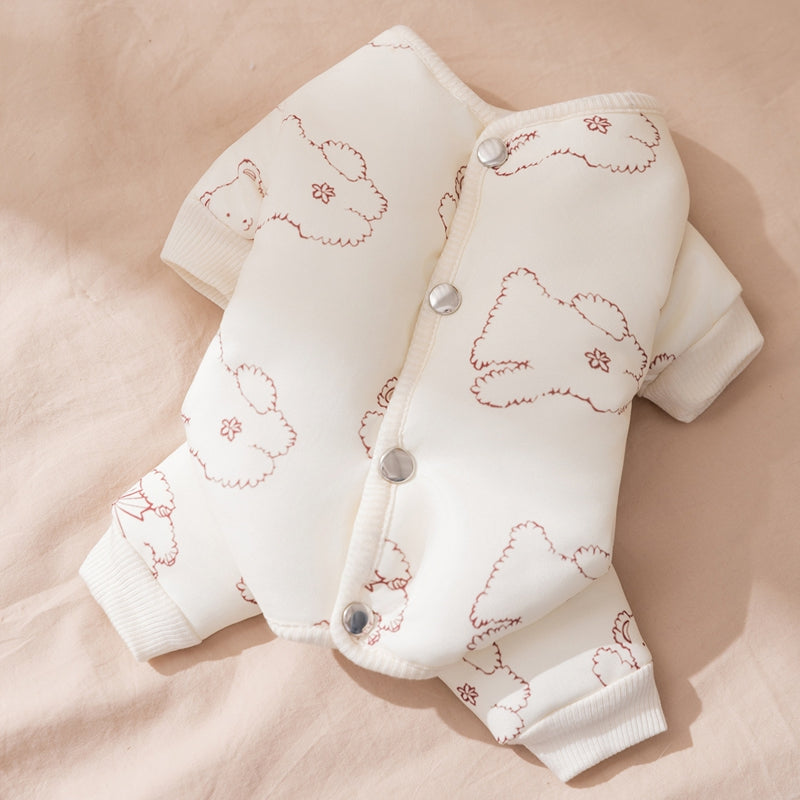 Dog Cotton Coat, Warm And Cute For Autumn And Winter, Fully Printed Bear Four-legged Coat, Small And Medium-sized Bichon Frise Pet Dog Clothes