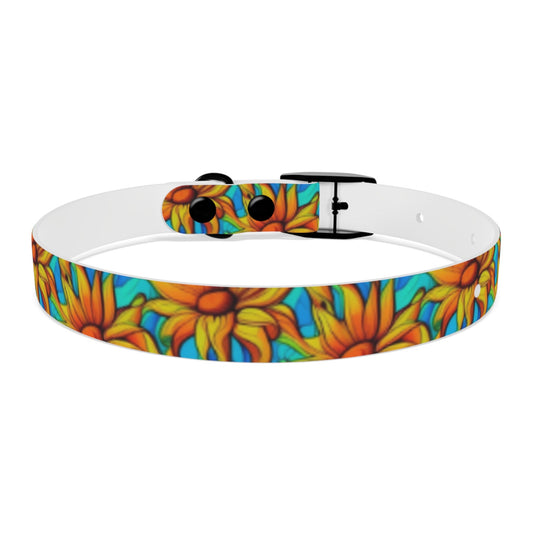 Sunflower Kaleidoscope on Turquoise Waves - Pet Collar Pet Zen