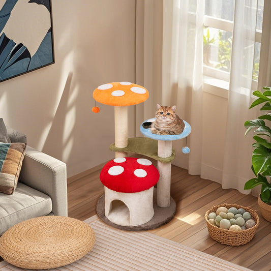 35 Inch Tall Cat Tower with Sisal Scratching Posts Cat Condo and Padded Platforms-Multicolor