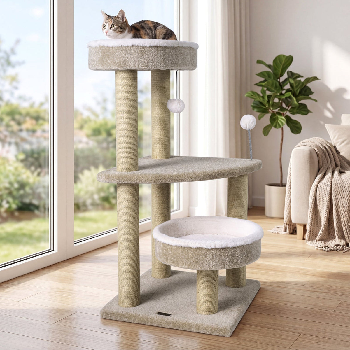 36" Cat Tree with Plush Perches & Scratching Posts