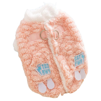 Cozy Winter Plush Dog Jacket Soft Fleece Lining Adorable Patches Design Pet Coat For Small Medium Dogs With D Ring