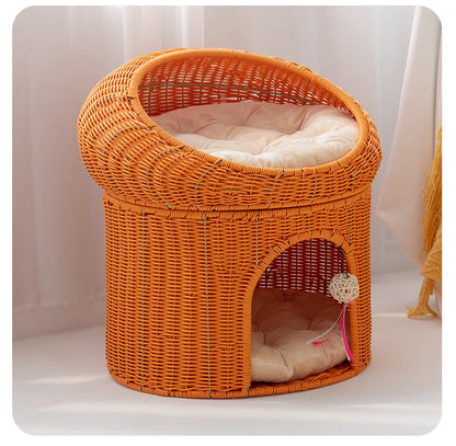 Woven Rattan Double-layer Cat Bed