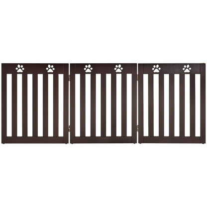 24 Inch Folding Wooden Freestanding Dog Gate with 360¬∞ Flexible Hinge for Pet